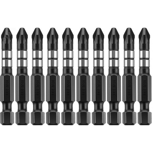 Биты Impact Pro, Pozidriv, тип хвостовика E 1/4'', PZ2, 50мм, 10шт, в пластиковом боксе