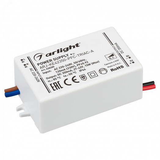 Блок питания ARJ-KE42350-PFC-TRIAC-A (15W, 350mA) (ARL, IP44 Пластик, 5 лет)