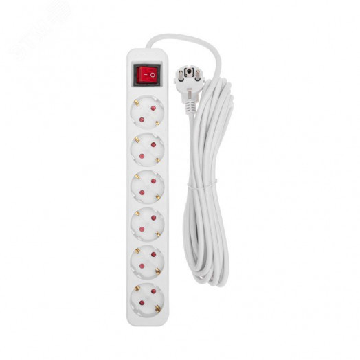 Удлинитель STANDARD 6 гнезд, 5 м, 3х1,0 мм2, с/з, с выключателем, белый