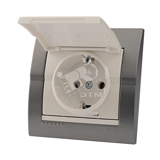 DERIY Розетка с/з с крышкой ПБТ темно-серая и жемчужно-белая металлик