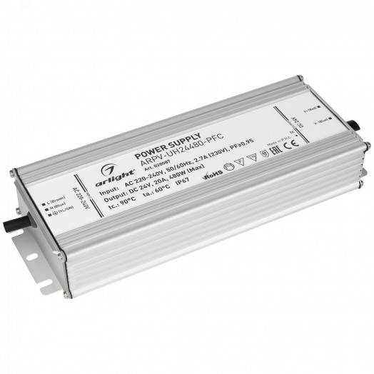 Блок питания ARPV-UH24480-PFC (24V, 20A, 480W) (ARL, IP67 Металл, 7 лет)