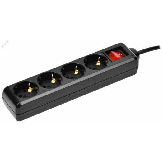 Удлинитель У04К 4 места с заземлением 5м 3х1мм2 16А 250В черный