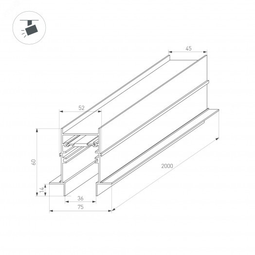 Трек встраиваемый MAG-TRACK-4560-FDW-2000 (BK) (, IP20 Металл, 3 года)