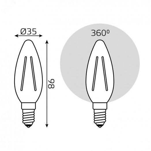 Лампа светодиодная филаментная LED 5 Вт 420 лм 2700К AC185-265В E14 свеча теплая диммируемая Black Filament Gauss