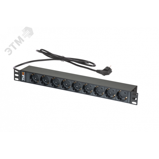 Блок розеток 19д 9 гнезд ''евророзетка'' макс. на рузка 16 А шнур питания 1.8 метра 'евровилка' сеч ение 3*15 мм2 металлический корпус макс. мощность 4000 Вт Ш483хВ44хГ44 мм