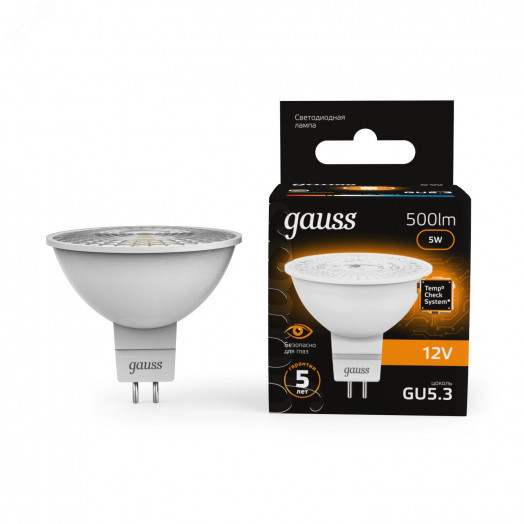 Лампа светодиодная LED 5 Вт 500 лм 3000К DC12В GU5.3 софит MR16 теплая Низковольтная Black Gauss