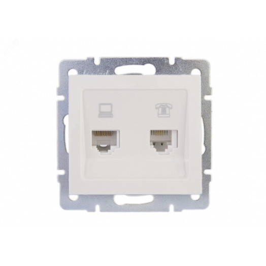 Розетка RAIN компьютерная + телефон белая механизм