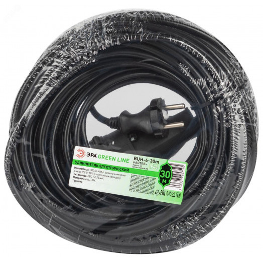 Удлинитель силовой в бухте 1 розетка без заземления 30м ПВС 2x0.75мм2 GREEN LINE BUH-6-30m Greenline ЭРА