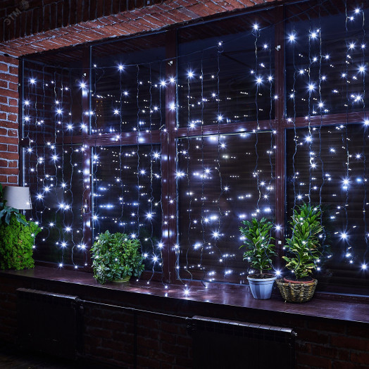 Занавес светодиодный с эффектом мерцания 3х2м ULD-C2030-240/TBK WHITE IP67 Соединяемый 240 светодиодов Белый свет Провод черный