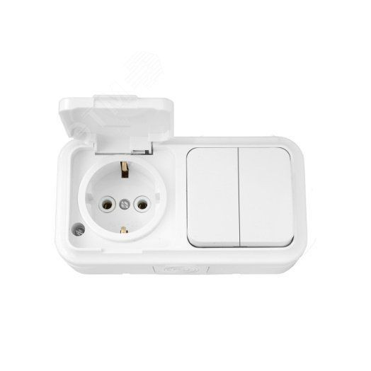 Беларусь Блок наружный IP44 выключател двухклавишный +розетка с заземляющим контактом