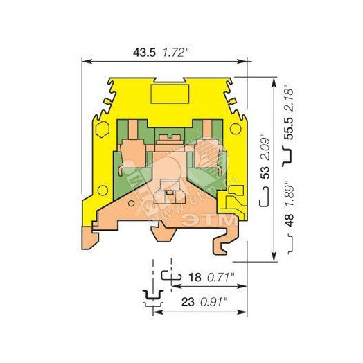 Клемма M2.5/5P 2.5 мм.кв Земля желто-зеленая