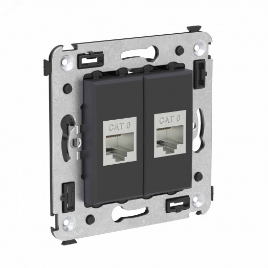 Avanti Компьютерная розетка RJ-45 без шторки в стену, кат.6 двойная экранированная,  Черный матовый