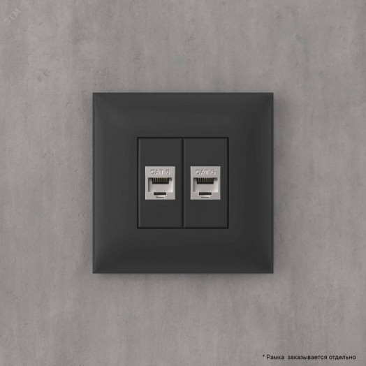 Avanti Компьютерная розетка RJ-45 без шторки в стену, кат.6 двойная экранированная,  Черный матовый