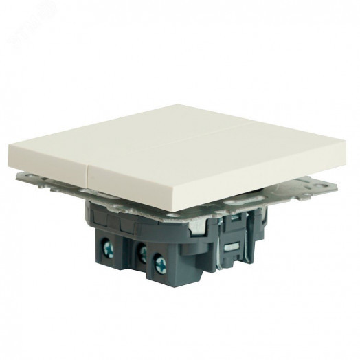 Выключатель 2-клавишный (механизм) 250В, 10А, серия Эмили,  белый фарфор, soft touch