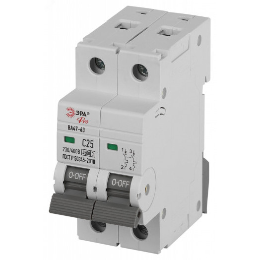 Выключатель автоматический ВА47-63 2P 25А кривая C 4,5кА PRO VA63-2P25C4.5 ЭРА