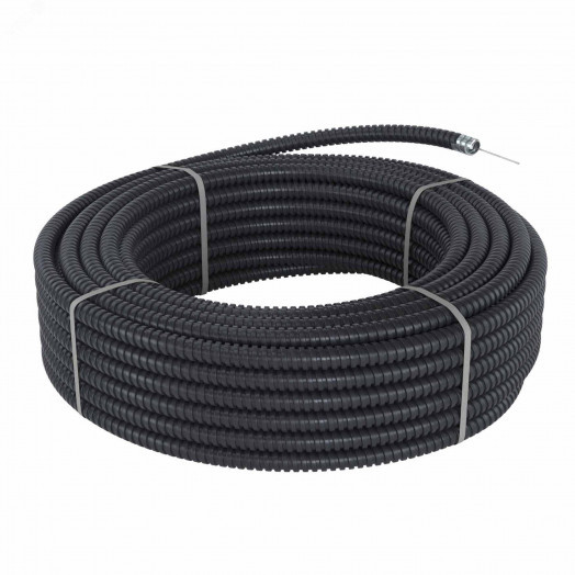 Металлорукав DN 20мм в герметичной ПВХ изоляции, низкотемпературный, Dвн 20,5 мм, Dнар 25,5, с протяжкой, 100 м, цвет чёрный