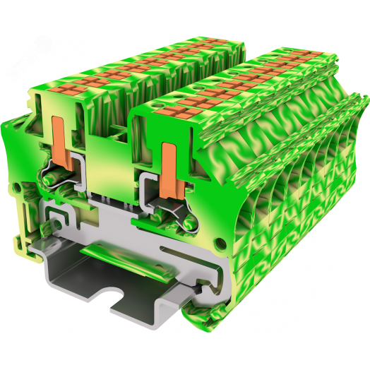 Клемма TP 1-1 проходная с боковой вводом провода с заземление .Push-in, сечение 4 мм. кв., желто-зеленая