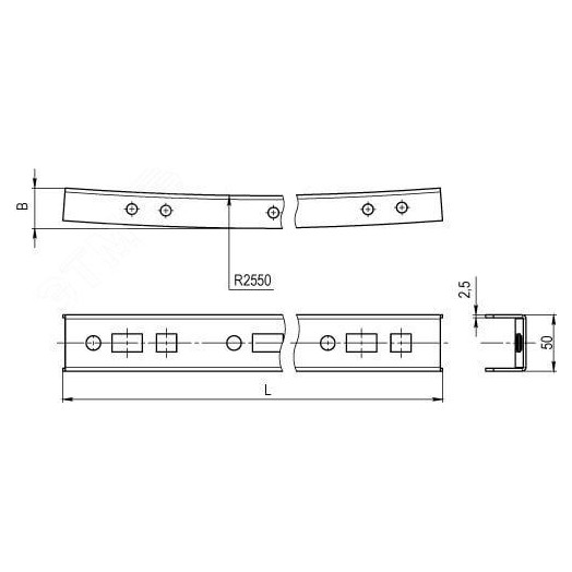 Профиль криволинейный, L1495, толщина2,5 мм, на 12 рожков, цинк-ламель