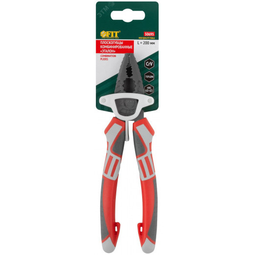 Плоскогубцы комбинированные ''Эталон'', CrV сталь, ребра жесткости на губках, тефлоновое покрытие, 3К прорезиненные ручки 200 мм