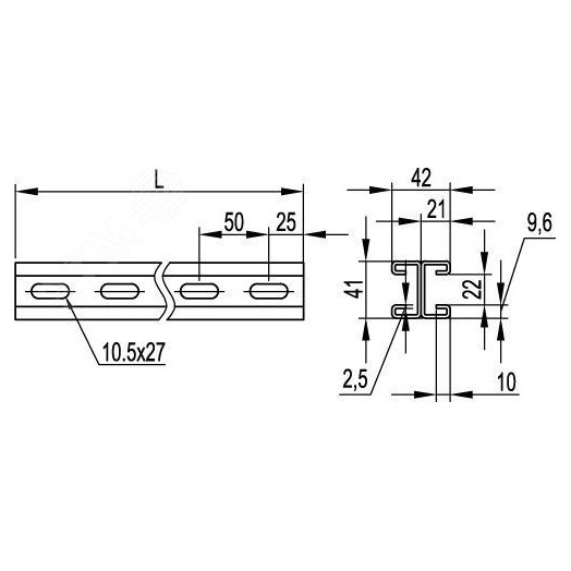 Профиль C-образный двойной 41х21 L6000 толщина2.5 мм горячеоцинкованный