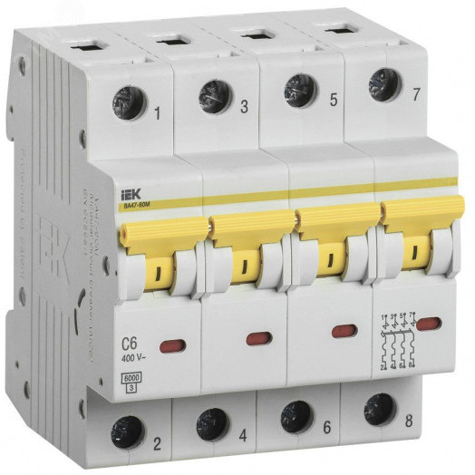 Выключатель автоматический ВА47-60M 4Р 6А 6кА С