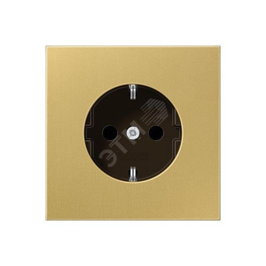 Штепсельная розетка SCHUKO одинарная, с заземлением, без шторок, 16A, 250В  (механизм + накладка, без рамки). Серия LS990  Материал- металл  классическая латунь