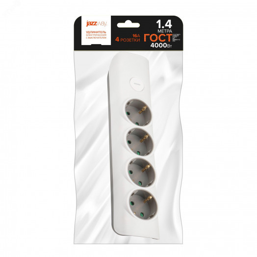 Удлинитель ET-04-140W (4 x 1,4) заземл., выкл.  JAZZway