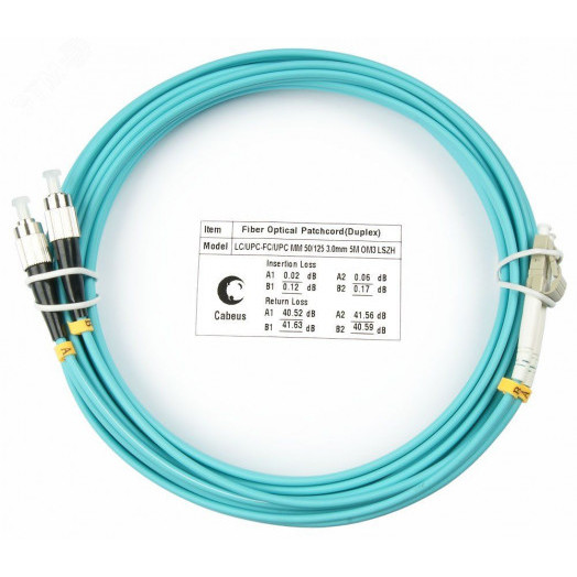 Шнур оптический duplex 5м LC-FC 50/125 мм OM3 LSZH