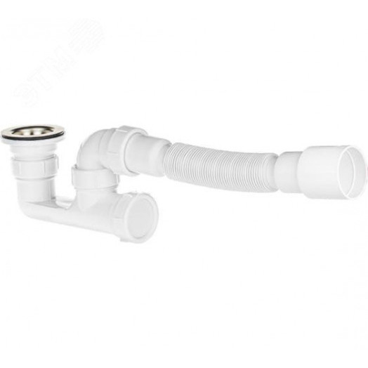 Сифон для душевого поддона регулируемый плоский 1 1/2' х 40 (выпуск с нержавеющей решеткой), с гофротрубой  40х40/50