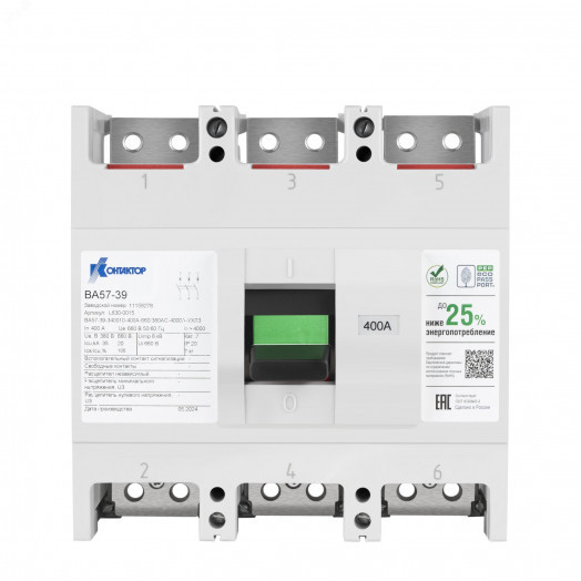 Выключатель автоматический ВА57-39-345410-630А-660/380AC-5000А-РНН400AC-4З4Р-ВКС