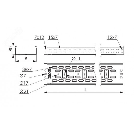 Лоток перфорированный 400х80х 2000 цинк-ламельный