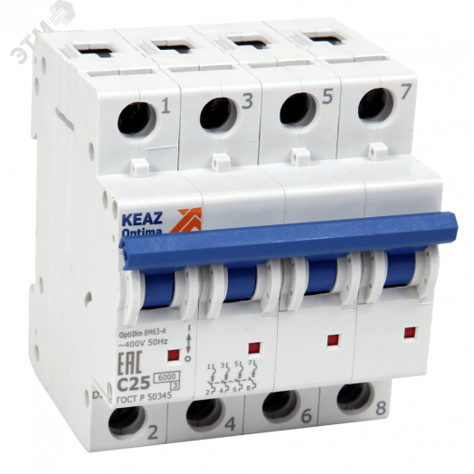 Выключатель автоматический четырехполюсный 50А D 6кА AC OptiDin BM63-4D50-ОМ4-РЕГ