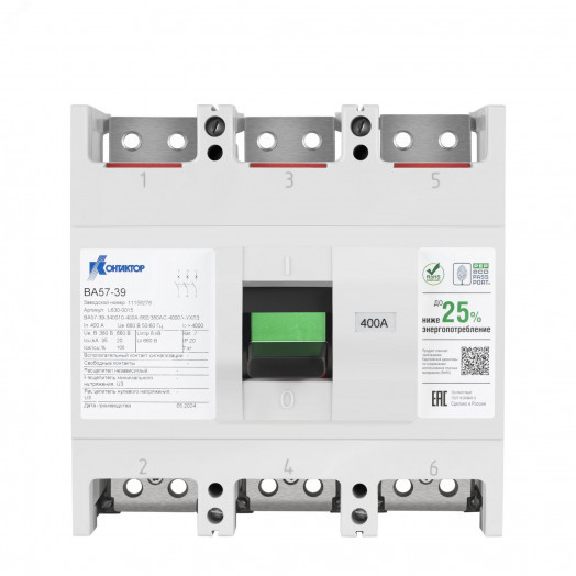 Выключатель автоматический ВА57-39-845610-500А-220DC-1600А-РМН230AC-4З4Р-ВКС