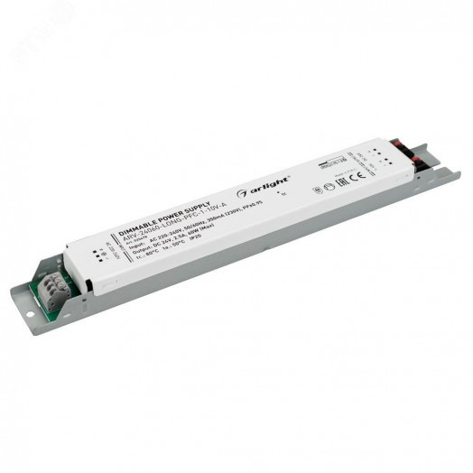 Блок питания ARV-24060-LONG-PFC-1-10V-A (24V, 2.5A, 60W) (ARL, IP20 Металл, 5 лет)