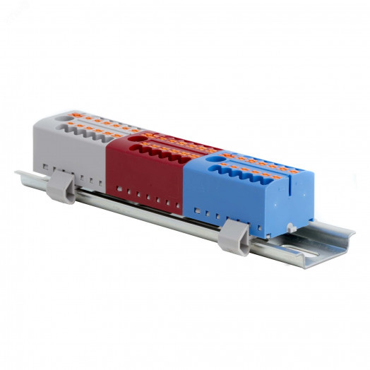 Блок распределительный, зажим push-in, 4 точки подключения 2,5 кв.мм, синий