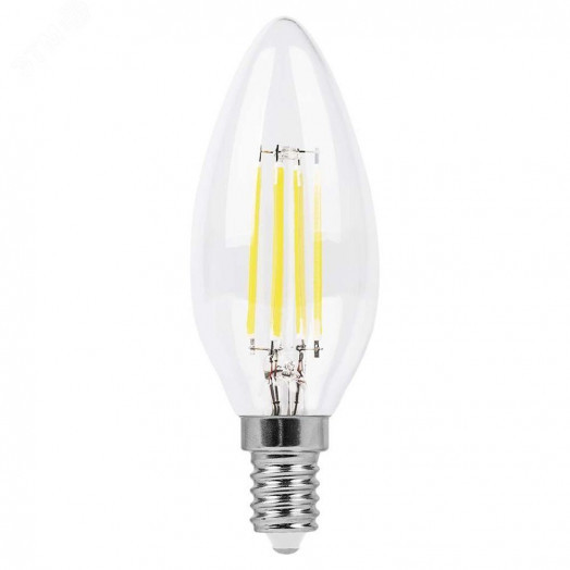 Лампа светодиодная LED 5вт Е14 белый свеча FILAMENT
