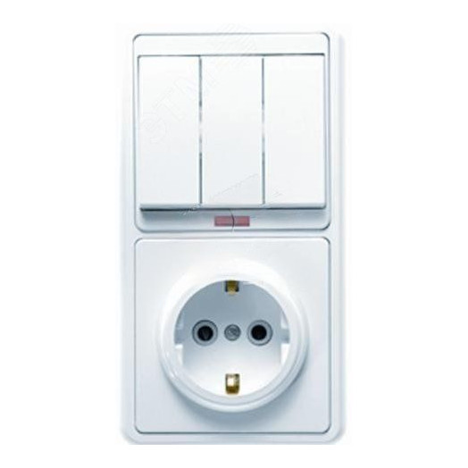 БЭЛЛА Блок БКВР-054 Выключатель трехклавишный с подсветкой + розетка с заземлением белый