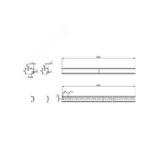 DIN-рейка симметричная перфорированная 2000мм 15х35