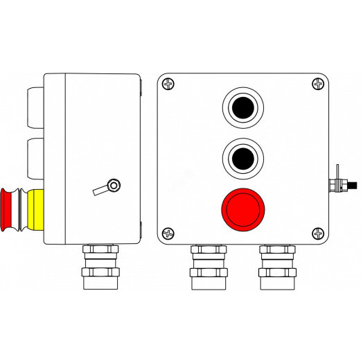 Взрывозащищенный пост управления из полиэстера CPE-Р-05 - (2xP1B(11) -1xP3E(11)) - 2x6018AASBKGM2SB(C)1Ex d e IIC T6 Gb / Ex tb IIIC T80°C Db