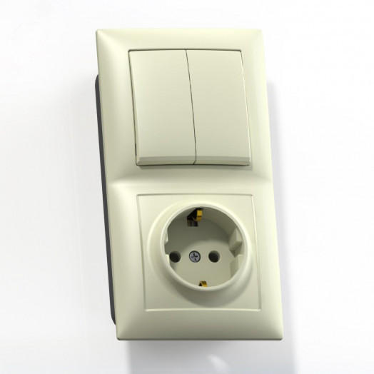 СЕЛЕНА Блок комбинированны скрытой установки (двухклавишный выключатель +розетка с заземляющим контактом) БКВР-412, слоновая кость
