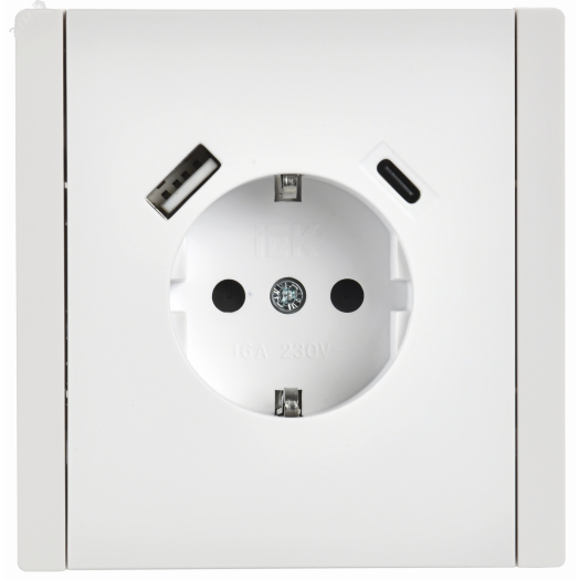 FORTE&PIANO Розетка 1-местная с заземлением с защитными шторками винтовое крепление 16А USB A+C 18Вт FP247 белый IEK