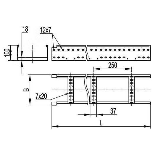Лоток лестничный 100х500 L=6000