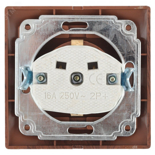 Розетка Intro Plano 1-206-10 с заземлением 2P+E Schuko со шторками, 16А-250В, IP20, СУ, венге