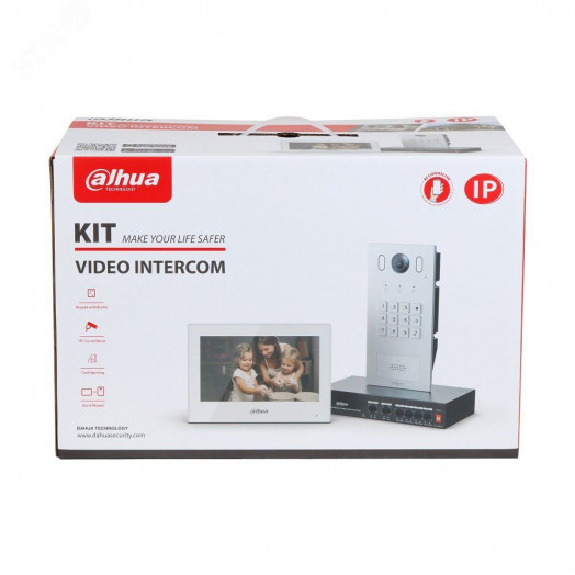 Комплект IP  видеодомофона (Панель вызывная       DHI-VTO3221E-P, видеодомофон с WiFi               DHI-VTH2621GW-WP, неуправляемый 4-портовый        коммутатор с Poe DH-PFS3006-4ET-36, монтажная     коробка для накладного монтажа)