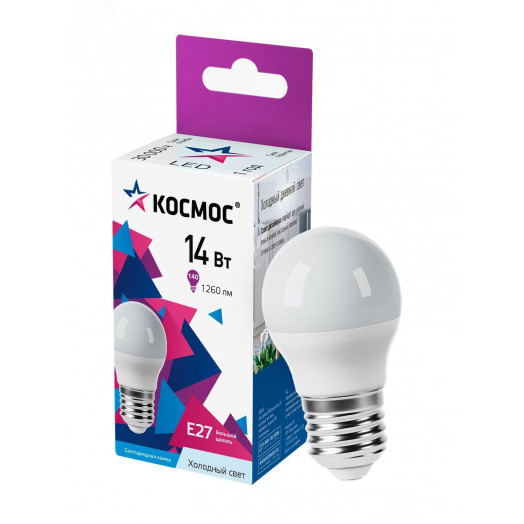Лампа светодиодная LED 14Вт Шар 220В Е27 D45х80 6500К холодный 1260 лм