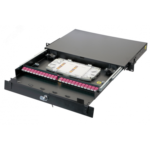 Панель оптическая серии 47D-24, 19 1U выдвижная, корпус на 24 адаптера, 16 дуплекс LC адаптеров, OM4