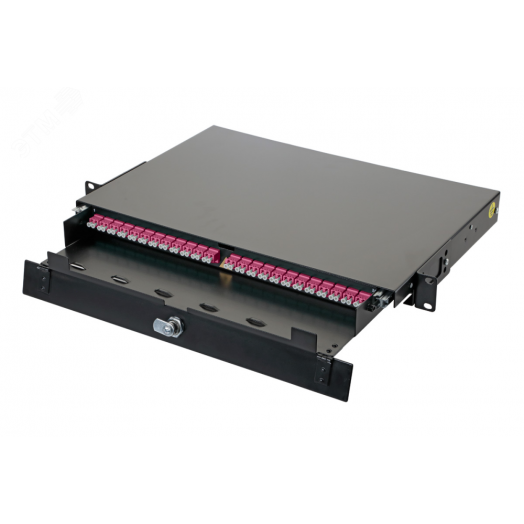 Панель оптическая серии 47D-24, 19 1U выдвижная, корпус на 24 адаптера, 16 дуплекс LC адаптеров, OM4