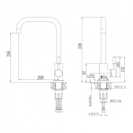 Смеситель для кухни шаровый, с высоким изливом, нержавеющая сталь