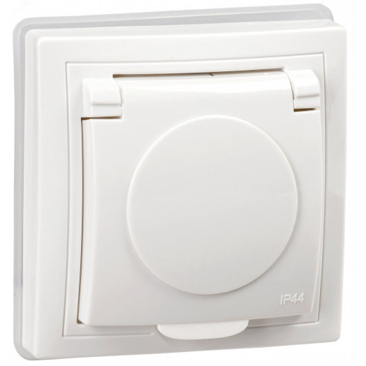 КВАРТА Розетка одноместная РСбш10-3-КБ-44 с заземляющим контактом с защитными шторками и крышкой 16А IP44 белый