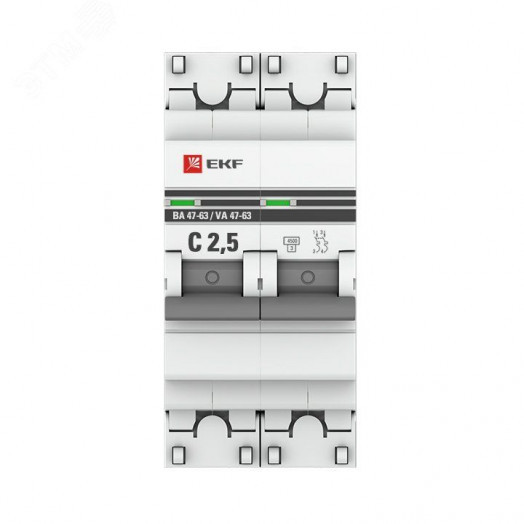 Выключатель автоматический двухполюсный 2.5А С ВА47-63 4.5кА PROxima